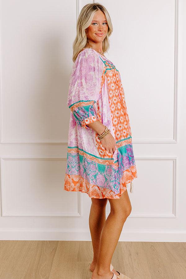 Impressions Boho Babe Color Block Floral Mini Dress In Violet