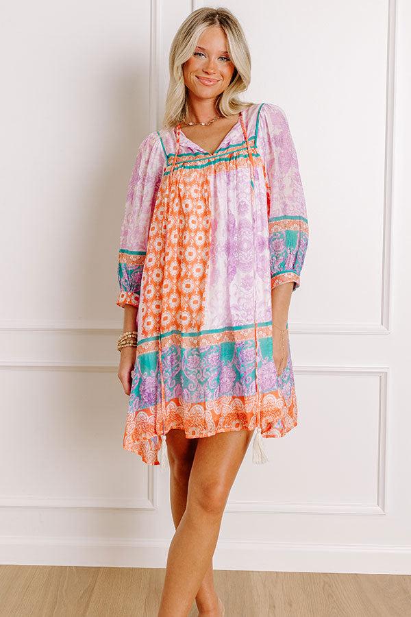 Impressions Boho Babe Color Block Floral Mini Dress in Violet