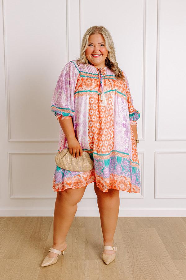 Impressions Boho Babe Color Block Floral Mini Dress In Violet Curves