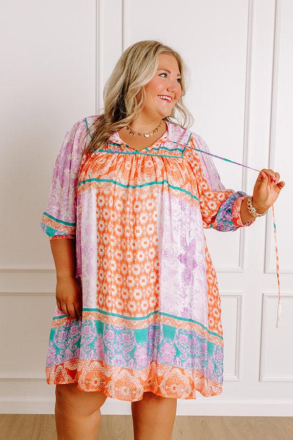 Impressions Boho Babe Color Block Floral Mini Dress in Violet Curves