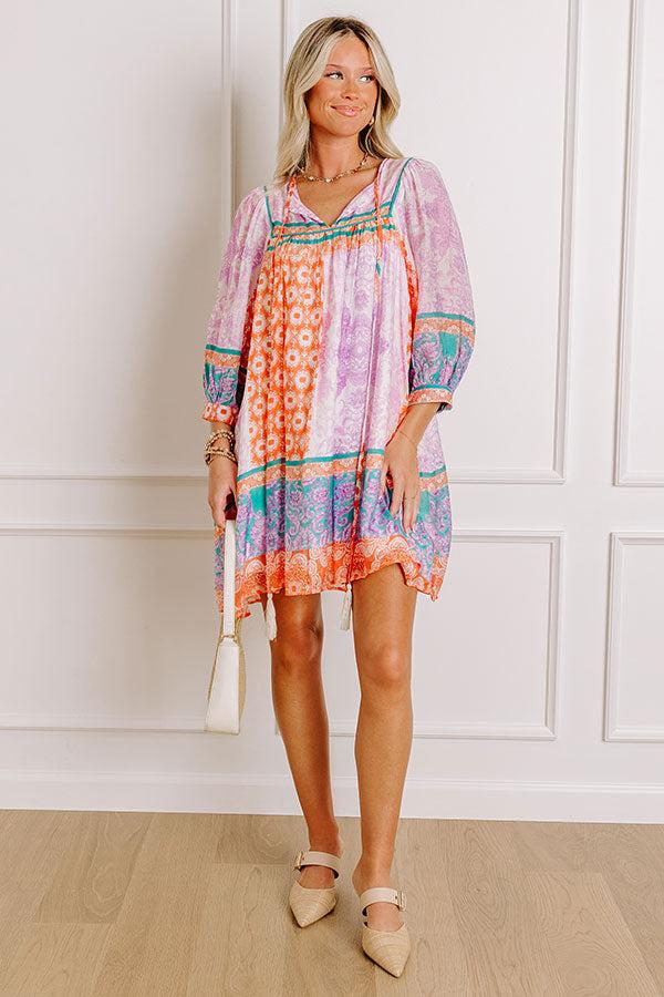 Impressions Boho Babe Color Block Floral Mini Dress In Violet