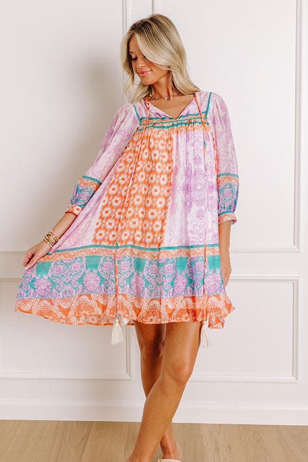 Impressions Boho Babe Color Block Floral Mini Dress In Violet