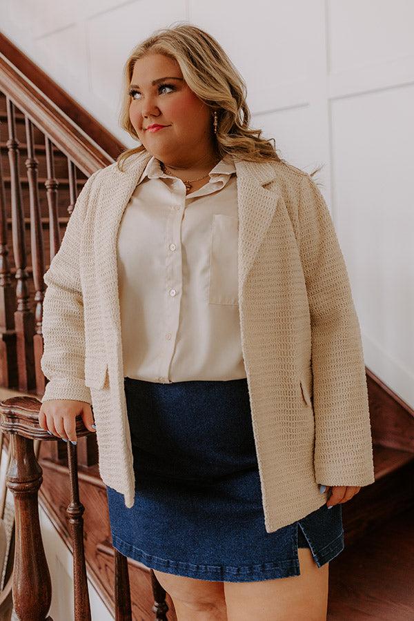 Impressions Boho Chic Crochet Blazer In Oatmeal Curves