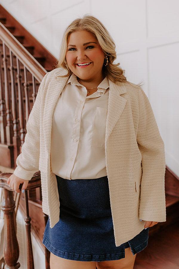 Impressions Boho Chic Crochet Blazer In Oatmeal Curves