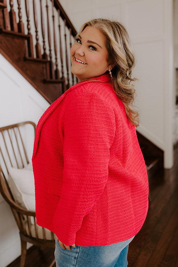 Impressions Boho Chic Crochet Blazer In Raspberry Curves
