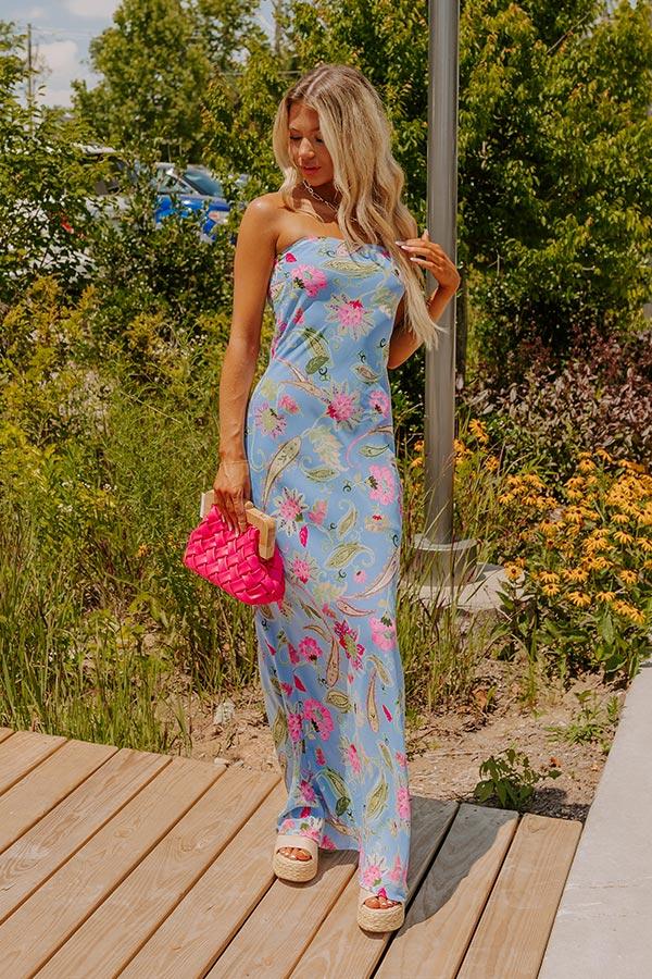 Impressions Boho Energy Floral Maxi Dress In Sky Blue