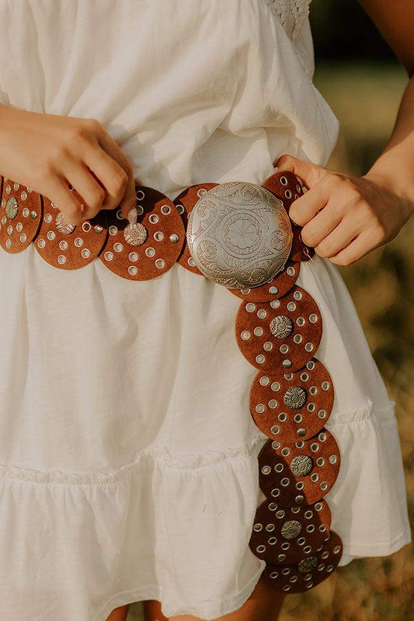 Impressions Boho Feels Faux Suede Disc Belt In Camel