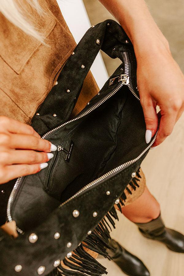 Impressions Boho Feels Faux Suede Fringe Purse In Black