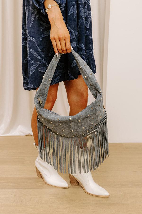 Impressions Boho Feels Faux Suede Fringe Purse In Slate