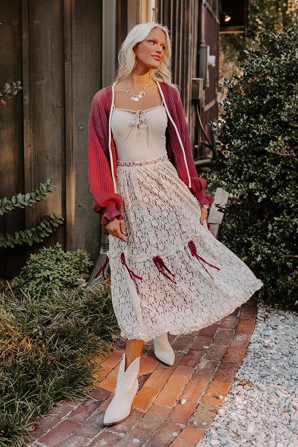 Impressions Boho Feels High Waist Lace Skirt In Wine