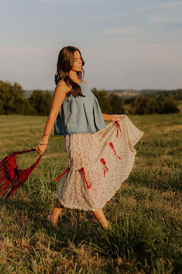 Impressions Boho Feels High Waist Lace Skirt in Wine