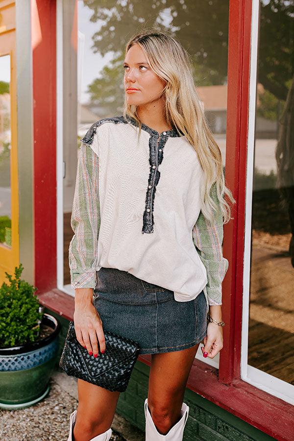 Impressions Bonfire Season Vintage Henley Top in Green