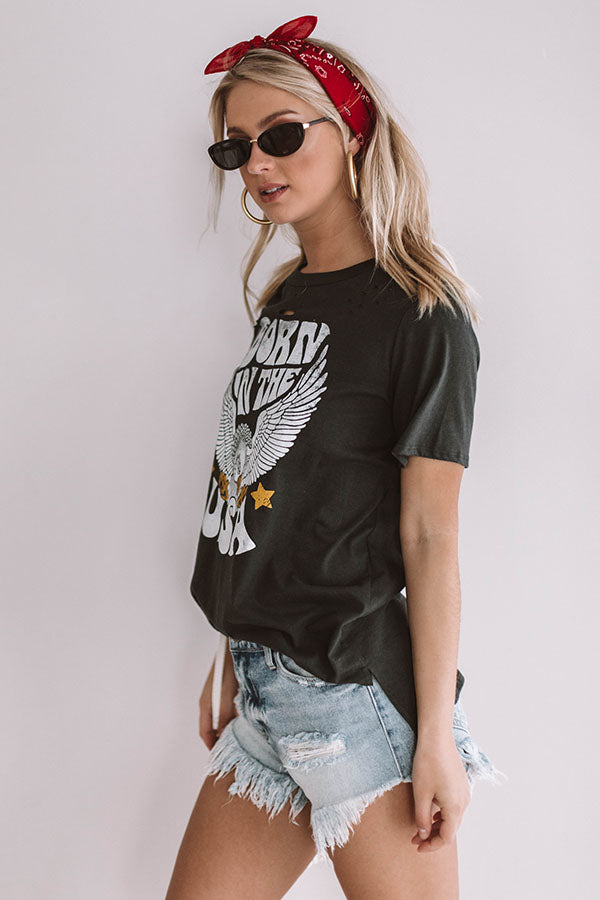 Impressions Born In The USA Distressed Boyfriend Tee In Vintage Black