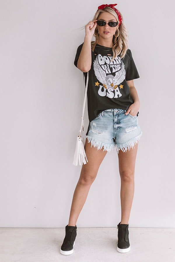 Impressions Born In The USA Distressed Boyfriend Tee In Vintage Black