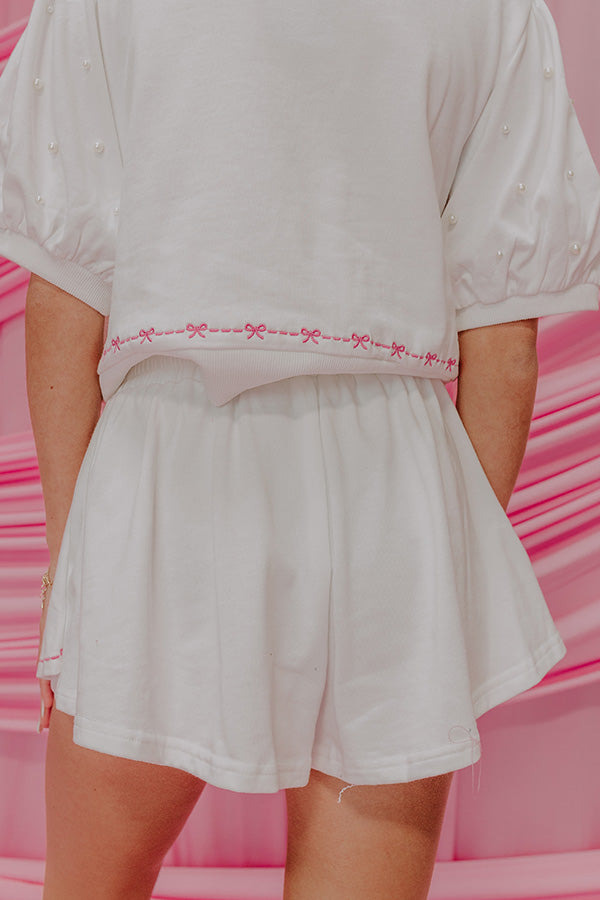 Impressions Bows And Kisses Pearl Embellished High Waist Skort In White