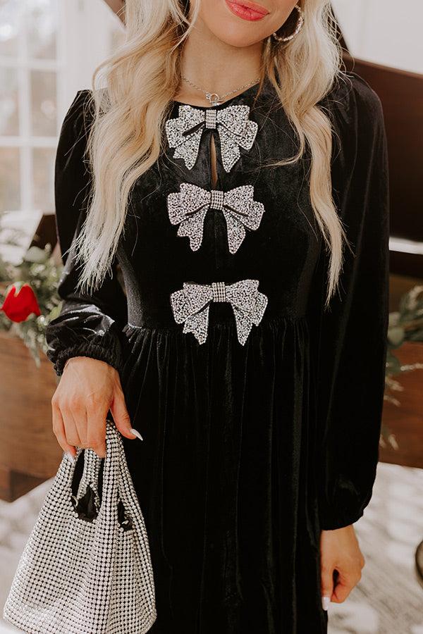 Impressions Bows And Kisses Velvet Mini Dress In Black