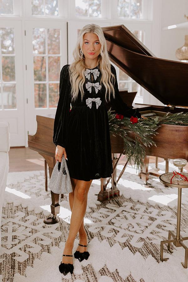 Impressions Bows And Kisses Velvet Mini Dress In Black