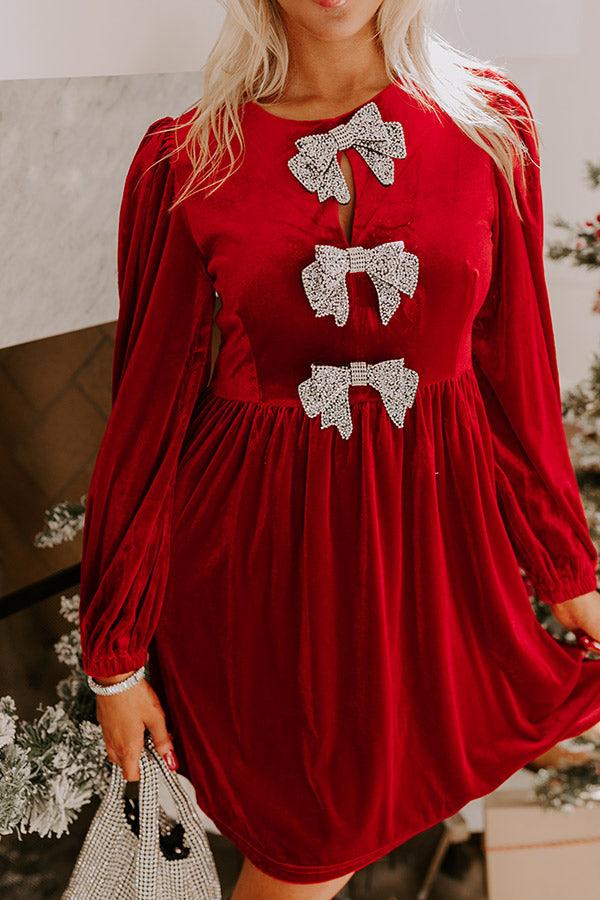 Impressions Bows And Kisses Velvet Mini Dress In Crimson