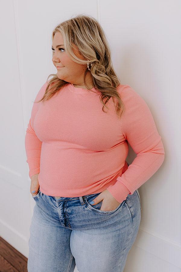 Impressions Breezy Chic Knit Sweater Top In Bubblegum Pink Curves