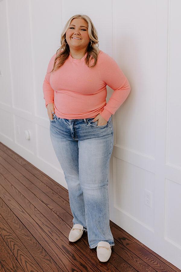 Impressions Breezy Chic Knit Sweater Top in Bubblegum Pink Curves