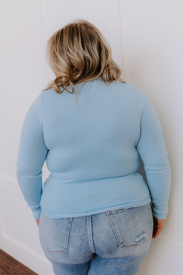 Impressions Breezy Chic Knit Sweater Top In Sky Blue Curves