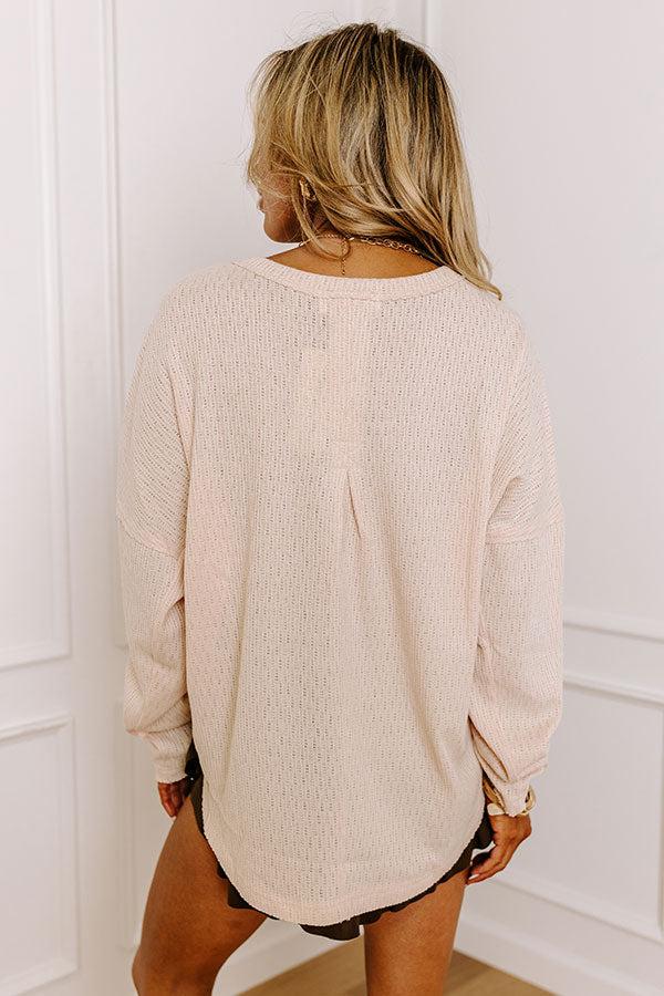 Impressions Breezy Times Oversized Henley Top In Cream