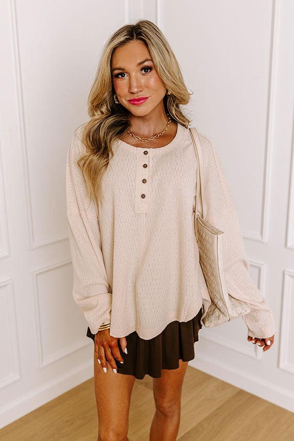 Impressions Breezy Times Oversized Henley Top In Cream
