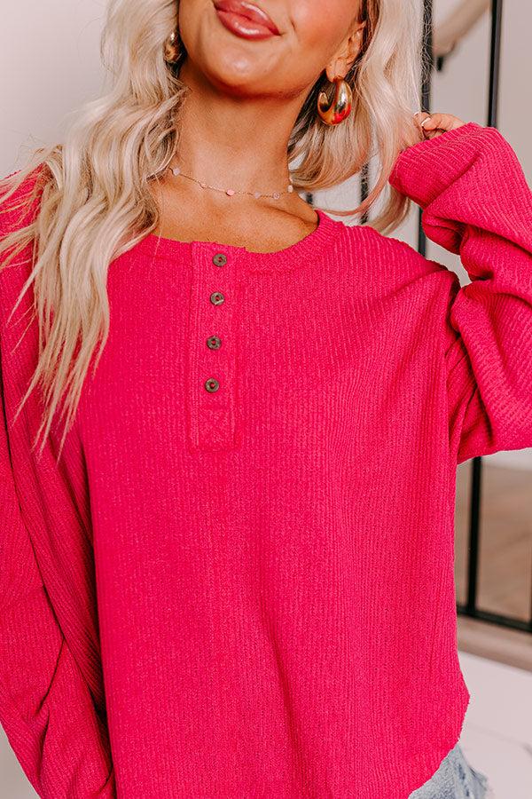 Impressions Breezy Times Oversized Henley Top In Hot Pink