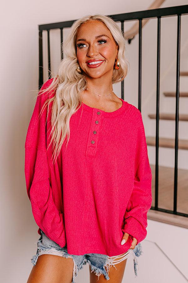 Impressions Breezy Times Oversized Henley Top In Hot Pink