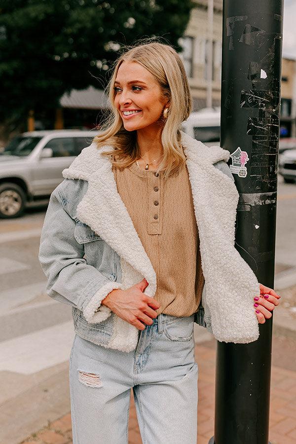 Impressions Breezy Times Oversized Henley Top In Taupe