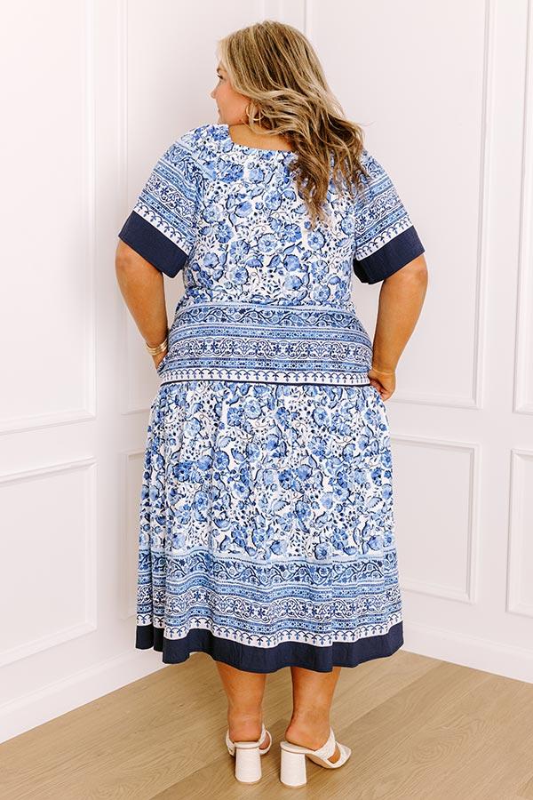 Impressions Bright Days Ahead Floral Midi Dress In Blue Curves