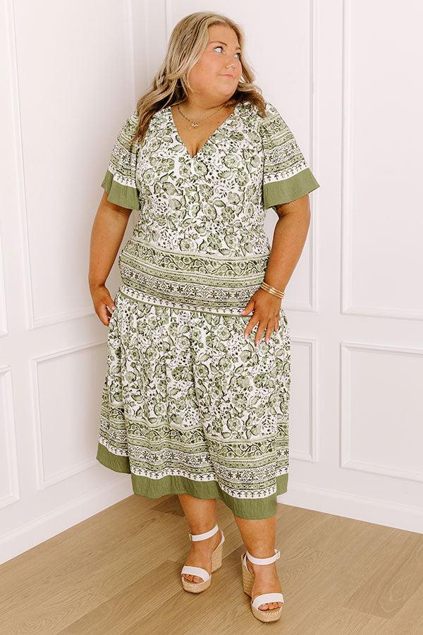 Impressions Bright Days Ahead Floral Midi Dress In Olive Curves