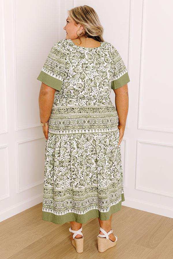 Impressions Bright Days Ahead Floral Midi Dress In Olive Curves