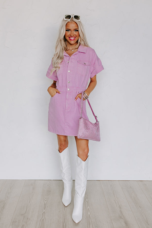 Impressions Bring On The Weekend Denim Dress In Pink