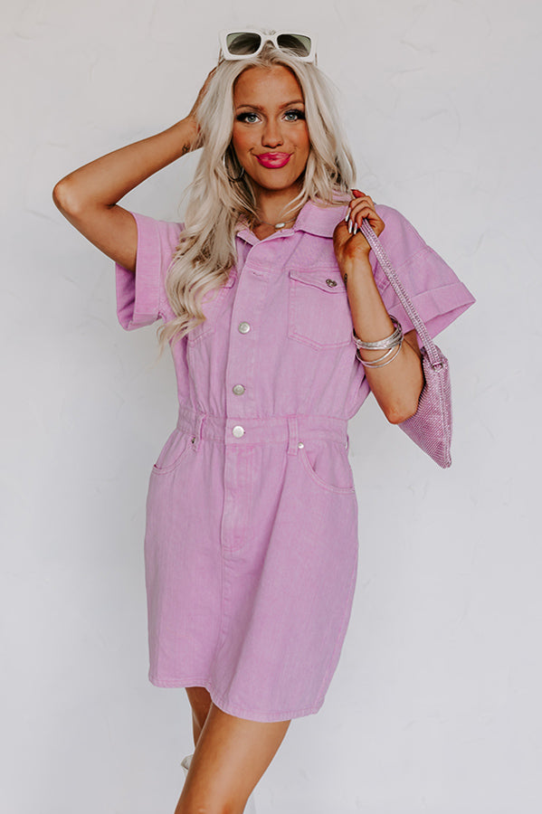 Impressions Bring On The Weekend Denim Dress In Pink
