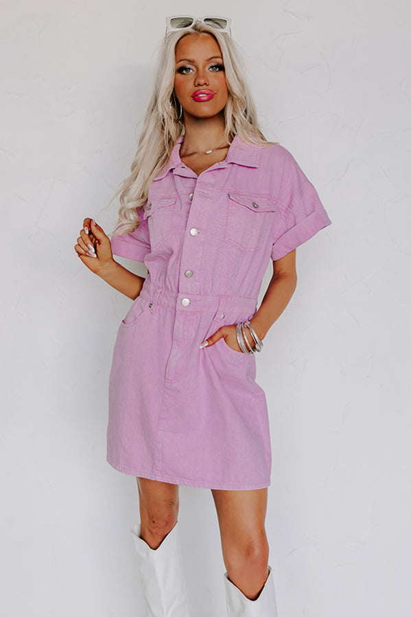 Impressions Bring On The Weekend Denim Dress In Pink