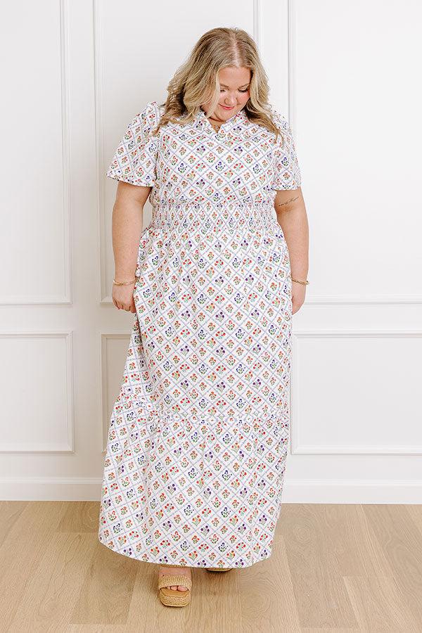 Impressions Brunch Babe Floral Maxi Dress In White Curves