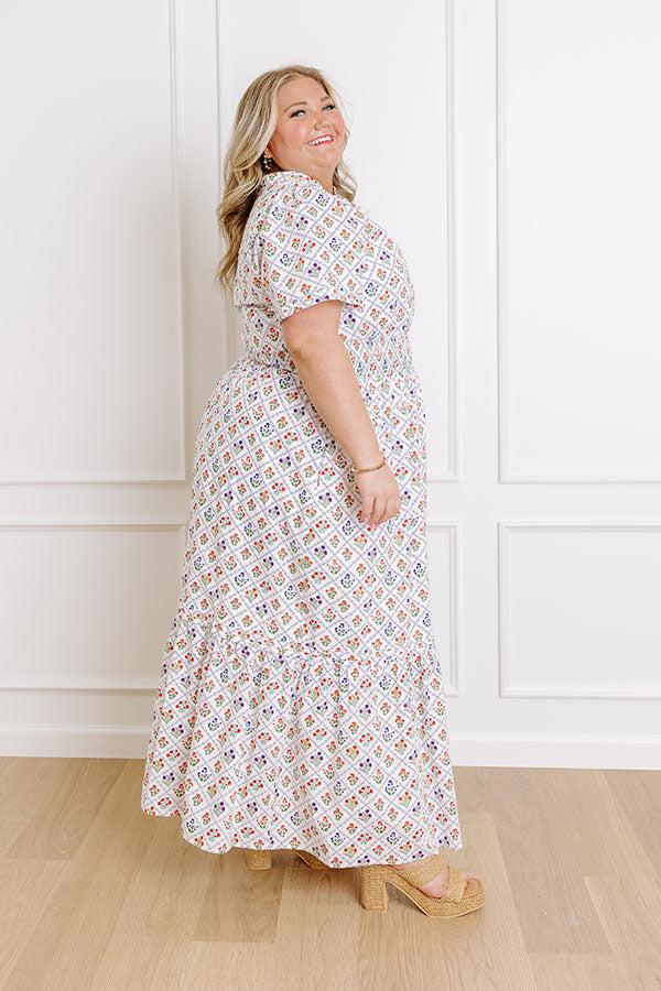 Impressions Brunch Babe Floral Maxi Dress In White Curves