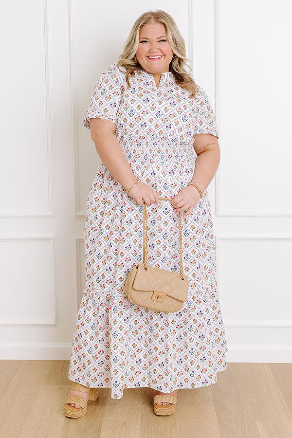 Impressions Brunch Babe Floral Maxi Dress in White Curves