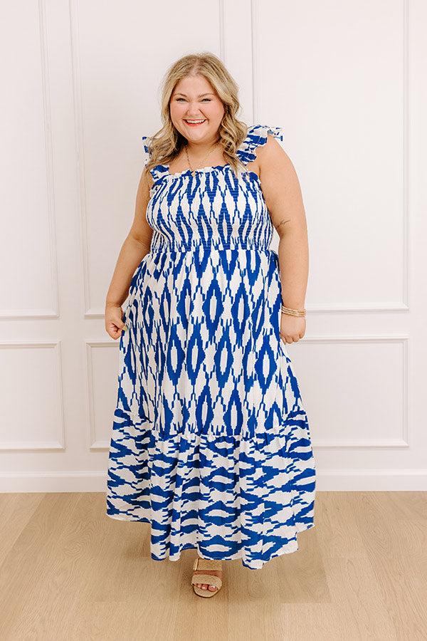 Impressions Brunch In Capri Smocked Midi Dress Curves