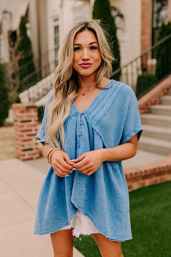 Impressions Brunch Voyage Babydoll Top In Ocean Blue