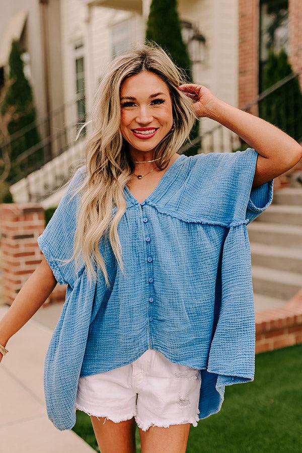 Impressions Brunch Voyage Babydoll Top in Ocean Blue