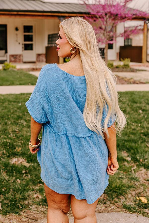 Impressions Brunch Voyage Babydoll Top In Ocean Blue Curves