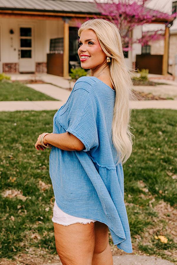 Impressions Brunch Voyage Babydoll Top In Ocean Blue Curves
