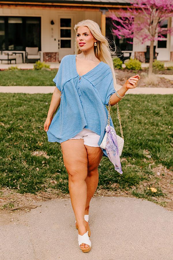 Impressions Brunch Voyage Babydoll Top in Ocean Blue Curves