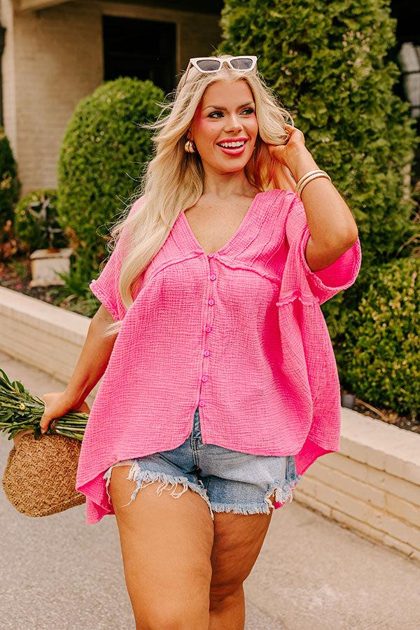 Impressions Brunch Voyage Babydoll Top In Pink Curves