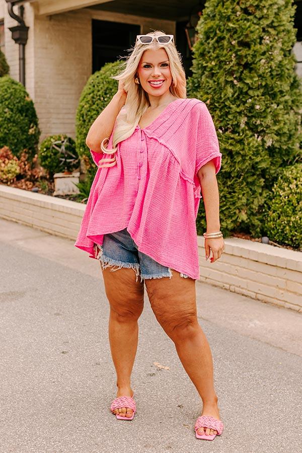Impressions Brunch Voyage Babydoll Top In Pink Curves