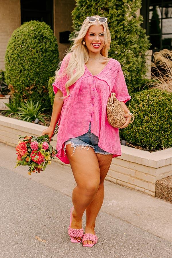 Impressions Brunch Voyage Babydoll Top in Pink Curves