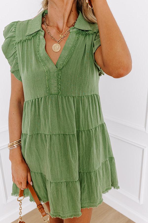 Impressions Bubbly Energy Mineral Wash Mini Dress In Olive