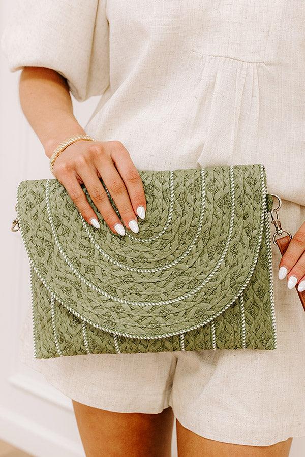 Impressions Bungalow Party Raffia Woven Clutch In Olive